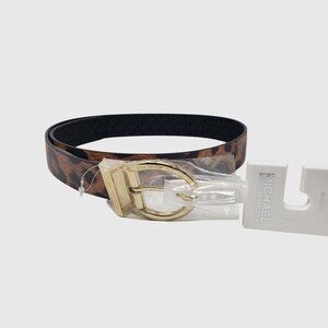 Michael Kors Reversible Twist Leopard/Black Small Belt With Gold Buckle